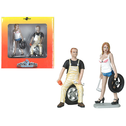 Meg and Derek Tire Brigade 2 piece Figurine Set 1/18 by Motorhead Miniatures