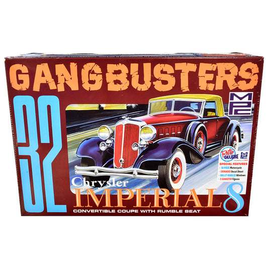 Skill 2 Model Kit 1932 Chrysler Imperial Eight with Police Motorcycle and 2 Gangster Figurines "Gangbusters" 1/25 Scale Model by MPC