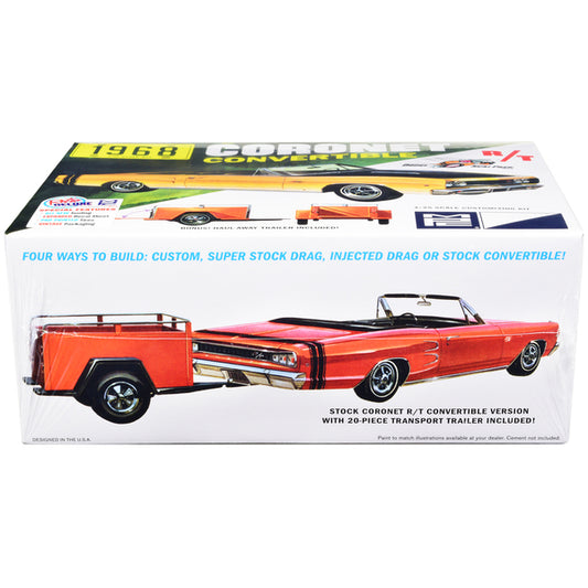 Skill 2 Model Kit 1968 Dodge Coronet R/T Convertible with Haul-Away Trailer 1/25 Scale Model by MPC