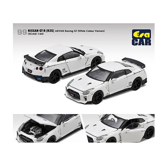 Nissan GT-R (R35) RHD (Right Hand Drive) White "Advan Racing GT" Limited Edition to 960 pieces Worldwide 1/64 Diecast Model Car by Era Car