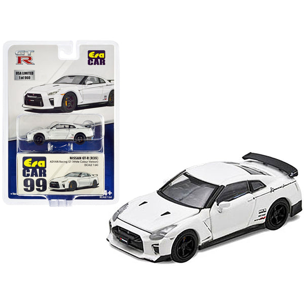 Nissan GT-R (R35) RHD (Right Hand Drive) White "Advan Racing GT" Limited Edition to 960 pieces Worldwide 1/64 Diecast Model Car by Era Car