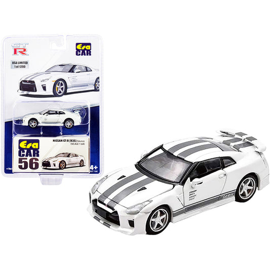 Nissan GT-R (R35) Saurus RHD (Right Hand Drive) White with Gray Stripes Limited Edition to 1200 pieces 1/64 Diecast Model Car by Era Car