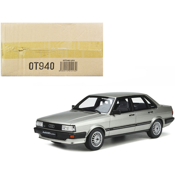 1983 Audi 80 Quattro Zermatt Silver Metallic with Black Stripes Limited Edition to 2000 pieces Worldwide 1/18 Model Car by Otto Mobile