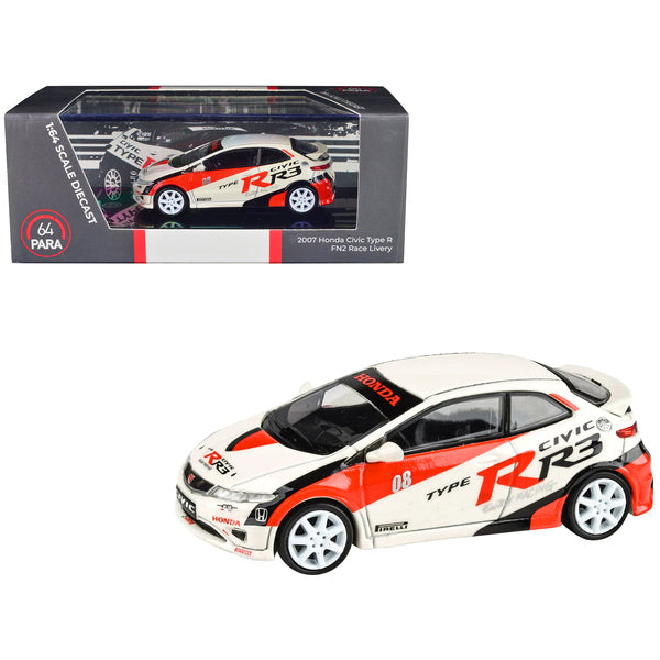 2007 Honda Civic Type R FN2 White "Race Livery" 1/64 Diecast Model Car by Paragon Models