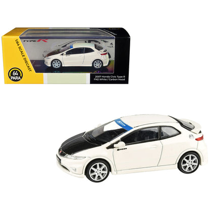 2007 Honda Civic Type R FN2 Championship White with Carbon Hood 1/64 Diecast Model Car by Paragon Models