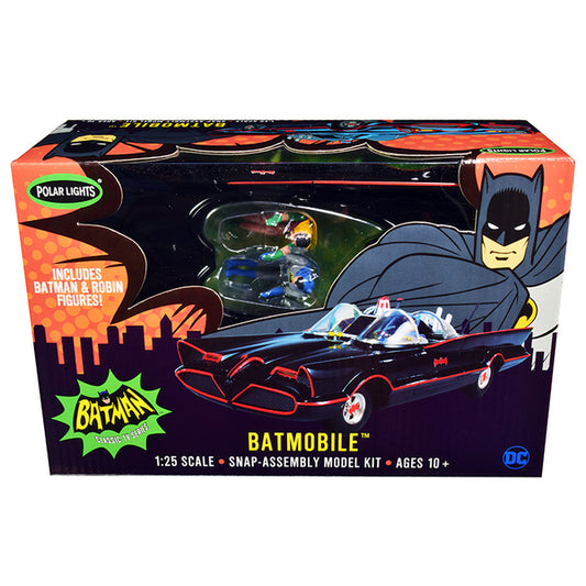 Skill 2 Snap Model Kit 1966 Batmobile with Batman and Robin Figurines "Batman" (1966-1968) Classic TV Series 1/25 Scale Model by Polar Lights