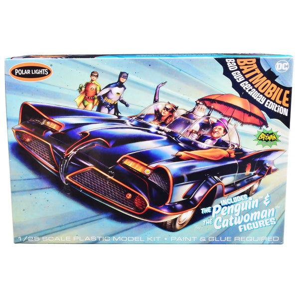 Skill 2 Model Kit 1966 Batmobile "Bad Guy Getaway Edition" with Penguin and Catwoman Figures "Batman" (1966-1968) TV Series 1/25 Scale Model by Polar Lights