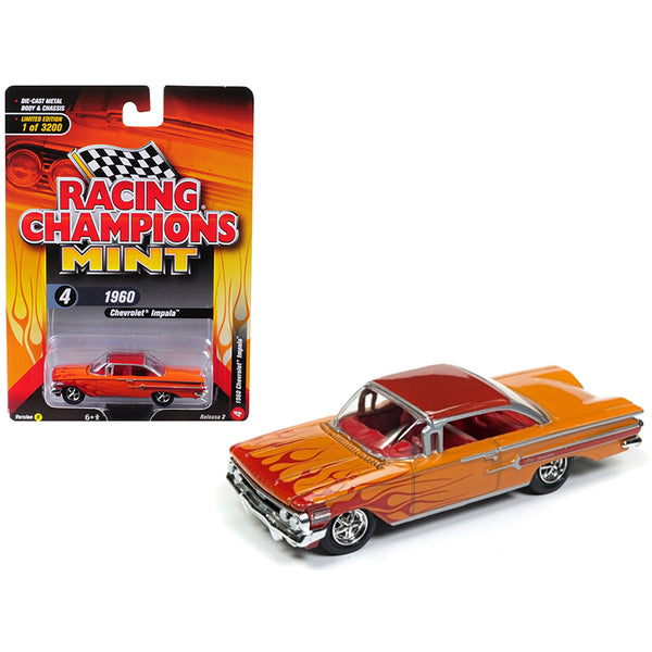 1960 Chevrolet Impala Orange with Red Flames Limited Edition to 3,200 pieces Worldwide 1/64 Diecast Model Car by Racing Champions