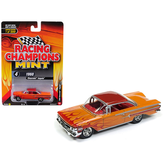 1960 Chevrolet Impala Orange with Red Flames Limited Edition to 3,200 pieces Worldwide 1/64 Diecast Model Car by Racing Champions