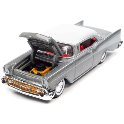 1957 Chevrolet Bel Air Hardtop Silver Metallic with White Top "Racing Champions Mint 2022" Release 2 Limited Edition to 8524 pieces Worldwide 1/64 Diecast Model Car by Racing Champions