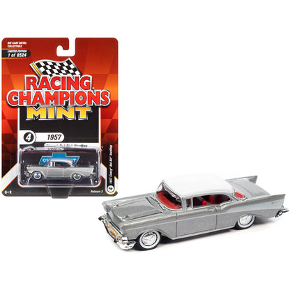 1957 Chevrolet Bel Air Hardtop Silver Metallic with White Top "Racing Champions Mint 2022" Release 2 Limited Edition to 8524 pieces Worldwide 1/64 Diecast Model Car by Racing Champions