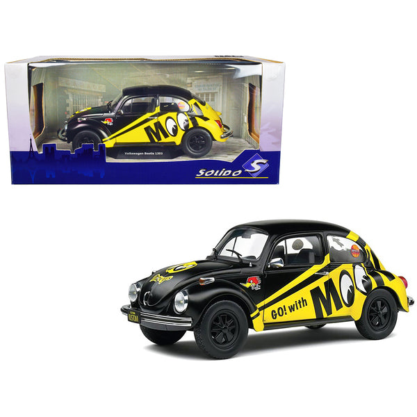 1974 Volkswagen Beetle 1303 Matt Black and Yellow "Go with Mooneyes" 1/18 Diecast Model Car by Solido