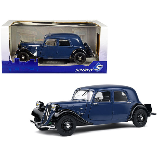 1937 Citroen Traction Dark Blue and Black 1/18 Diecast Model Car by Solido