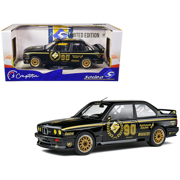 1990 BMW E30 M3 Black "Solido 90th Anniversary" Livery Limited Edition "Competition" Series 1/18 Diecast Model Car by Solido