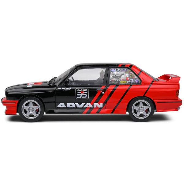 1990 BMW E30 M3 Black and Red with Graphics "ADVAN Drift Team" "Competition" Series 1/18 Diecast Model Car by Solido