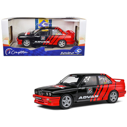 1990 BMW E30 M3 Black and Red with Graphics "ADVAN Drift Team" "Competition" Series 1/18 Diecast Model Car by Solido