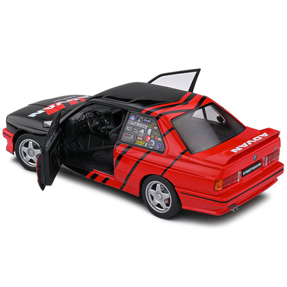 1990 BMW E30 M3 Black and Red with Graphics "ADVAN Drift Team" "Competition" Series 1/18 Diecast Model Car by Solido