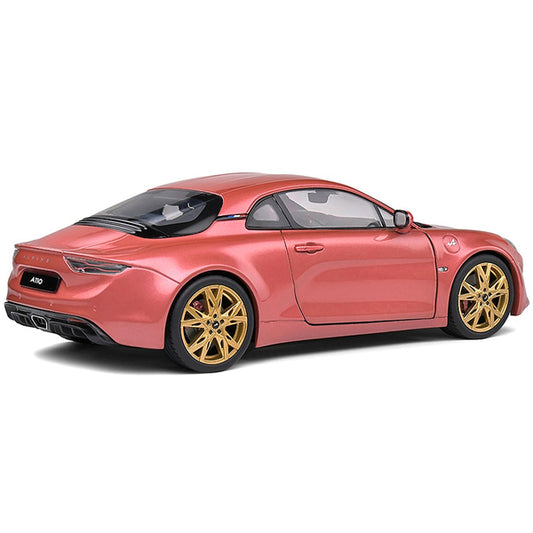 2021 Alpine A110 Rose Bruyere Pink Metallic with Gold Wheels 1/18 Diecast Model Car by Solido