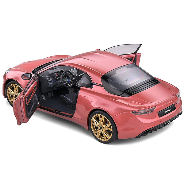 2021 Alpine A110 Rose Bruyere Pink Metallic with Gold Wheels 1/18 Diecast Model Car by Solido