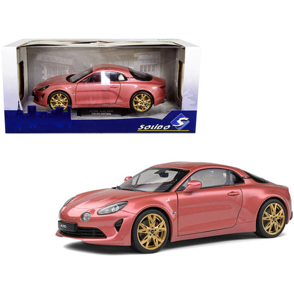 2021 Alpine A110 Rose Bruyere Pink Metallic with Gold Wheels 1/18 Diecast Model Car by Solido