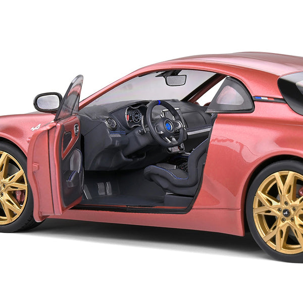 2021 Alpine A110 Rose Bruyere Pink Metallic with Gold Wheels 1/18 Diecast Model Car by Solido