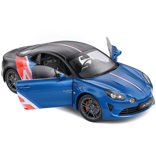 2021 Alpine A110S "F1 Team" Blue Metallic and Matt Black with Stripes and Graphics "Trackside Edition" "Competition" Series 1/18 Diecast Model Car by Solido