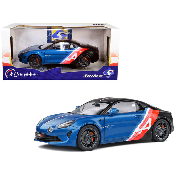 2021 Alpine A110S "F1 Team" Blue Metallic and Matt Black with Stripes and Graphics "Trackside Edition" "Competition" Series 1/18 Diecast Model Car by Solido