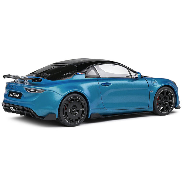 2023 Alpine A100 Radicale Blue Metallic with Carbon Hood and Top 1/18 Diecast Model Car by Solido