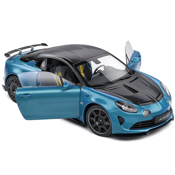 2023 Alpine A100 Radicale Blue Metallic with Carbon Hood and Top 1/18 Diecast Model Car by Solido