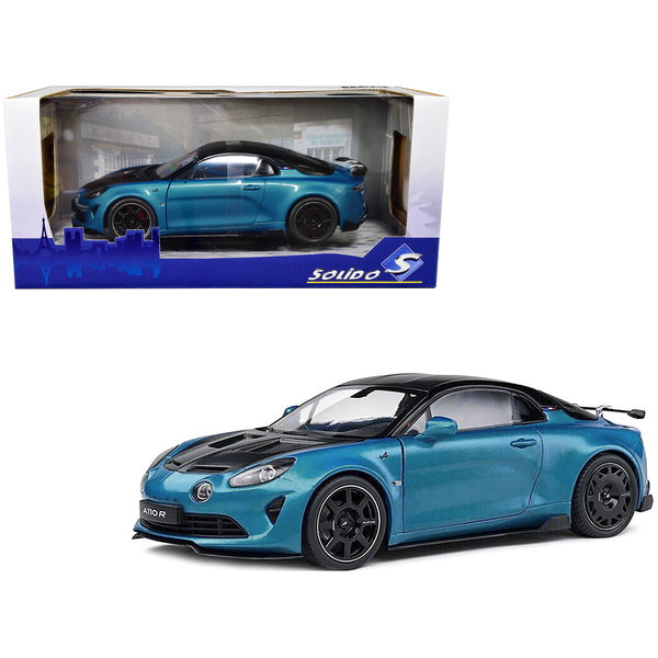 2023 Alpine A100 Radicale Blue Metallic with Carbon Hood and Top 1/18 Diecast Model Car by Solido