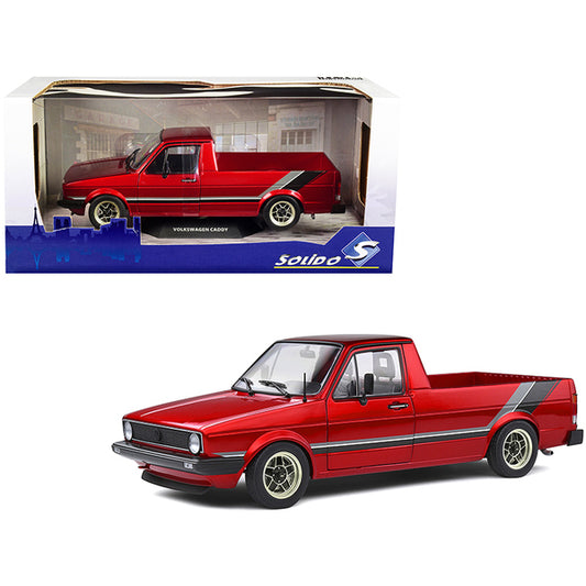 1982 Volkswagen MK1 Pickup Truck Custom Red Metallic with Stripes 1/18 Diecast Model Car by Solido