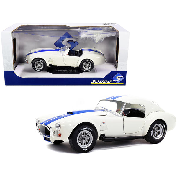 Shelby Cobra 427 S/C Convertible Wimbledon White with Blue Stripes 1/18 Diecast Model Car by Solido