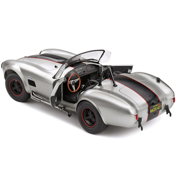 1965 Shelby AC Cobra 427 MKII Custom Silver Metallic with Red and Black Stripes 1/18 Diecast Model Car by Solido