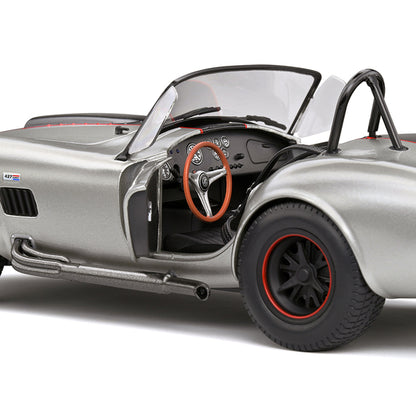 1965 Shelby AC Cobra 427 MKII Custom Silver Metallic with Red and Black Stripes 1/18 Diecast Model Car by Solido