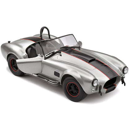 1965 Shelby AC Cobra 427 MKII Custom Silver Metallic with Red and Black Stripes 1/18 Diecast Model Car by Solido