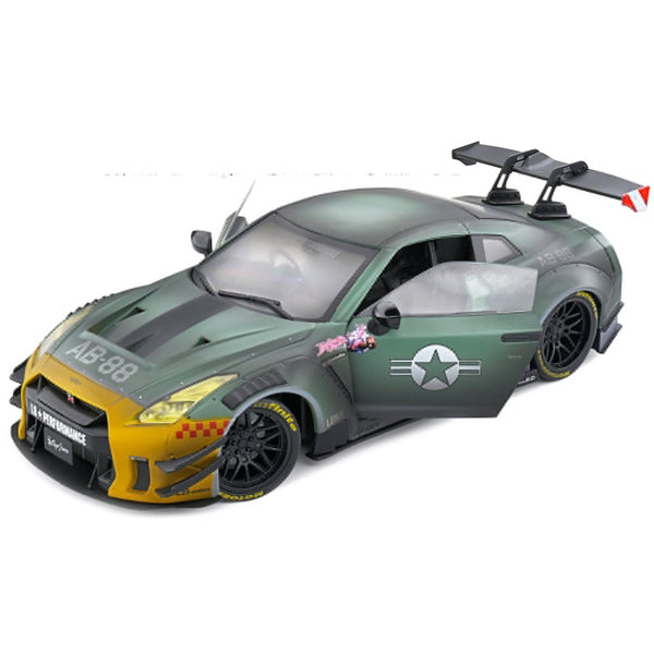 2022 Nissan GT-R (R35) RHD (Right Hand Drive) Liberty Walk 2.0 Body Kit "Army Fighter" "Competition" Series 1/18 Diecast Model Car by Solido