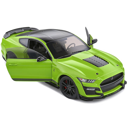 2020 Ford Mustang Shelby GT500 Grabber Lime Green Metallic with Black Top and Stripes 1/18 Diecast Model Car by Solido