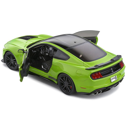 2020 Ford Mustang Shelby GT500 Grabber Lime Green Metallic with Black Top and Stripes 1/18 Diecast Model Car by Solido