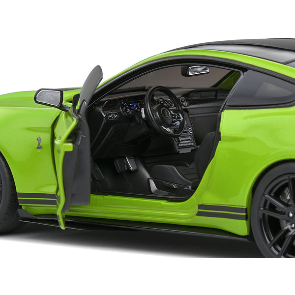 2020 Ford Mustang Shelby GT500 Grabber Lime Green Metallic with Black Top and Stripes 1/18 Diecast Model Car by Solido