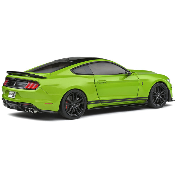 2020 Ford Mustang Shelby GT500 Grabber Lime Green Metallic with Black Top and Stripes 1/18 Diecast Model Car by Solido