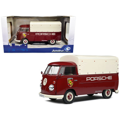 1950 Volkswagen T1 Pickup Truck with Camper Shell Dark Red "Porsche Service" 1/18 Diecast Model Car by Solido