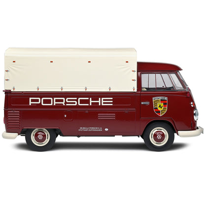 1950 Volkswagen T1 Pickup Truck with Camper Shell Dark Red "Porsche Service" 1/18 Diecast Model Car by Solido