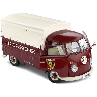 1950 Volkswagen T1 Pickup Truck with Camper Shell Dark Red "Porsche Service" 1/18 Diecast Model Car by Solido