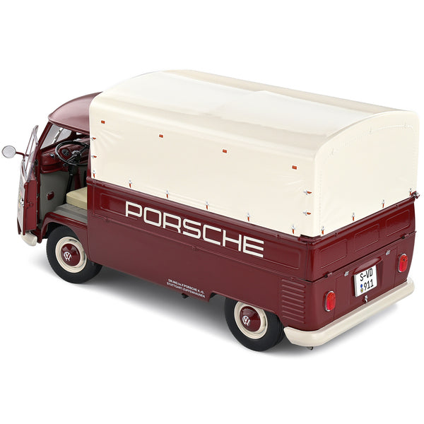 1950 Volkswagen T1 Pickup Truck with Camper Shell Dark Red "Porsche Service" 1/18 Diecast Model Car by Solido