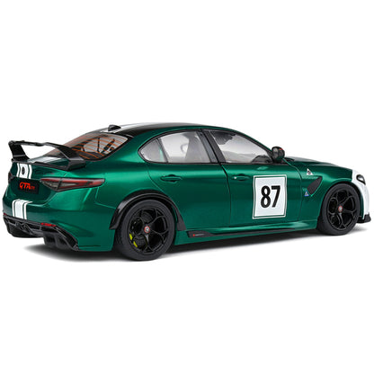 2021 Alfa Romeo Giulia GTA M #87 Green Metallic with Carbon Top and White Stripes "Nurburgring 1973" Tribute "Competition" Series 1/18 Diecast Model Car by Solido