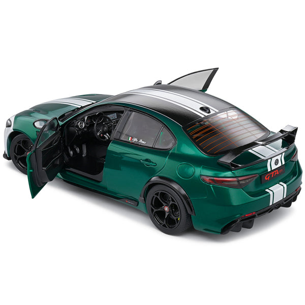 2021 Alfa Romeo Giulia GTA M #87 Green Metallic with Carbon Top and White Stripes "Nurburgring 1973" Tribute "Competition" Series 1/18 Diecast Model Car by Solido