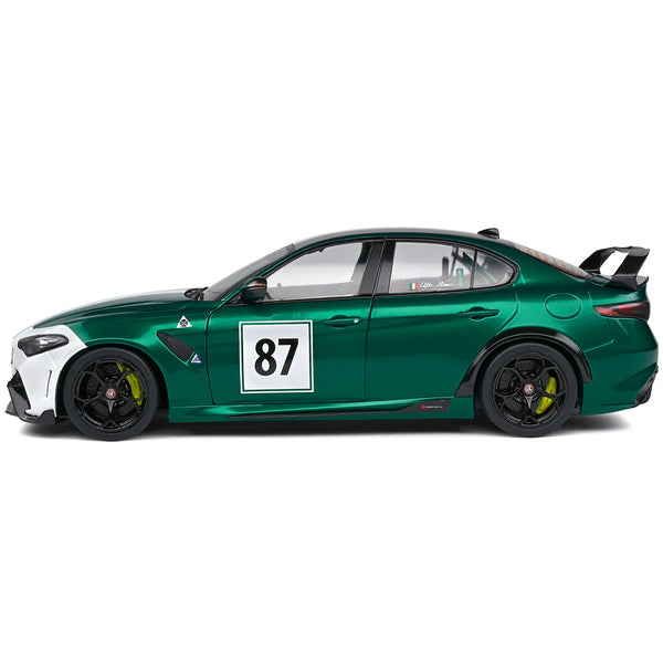 2021 Alfa Romeo Giulia GTA M #87 Green Metallic with Carbon Top and White Stripes "Nurburgring 1973" Tribute "Competition" Series 1/18 Diecast Model Car by Solido