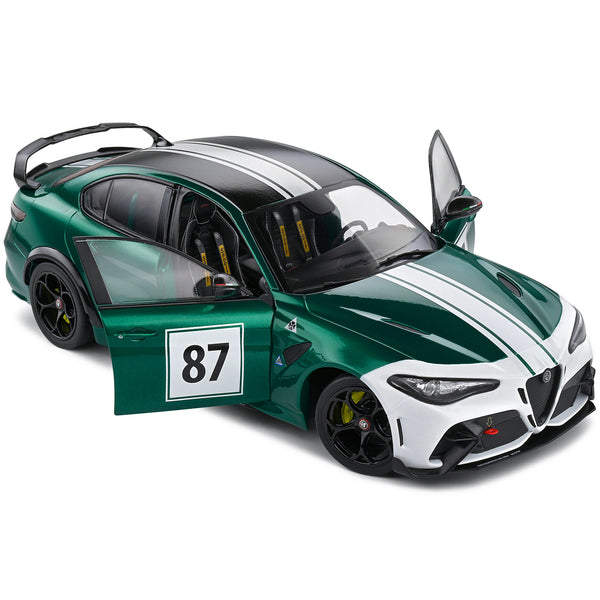 2021 Alfa Romeo Giulia GTA M #87 Green Metallic with Carbon Top and White Stripes "Nurburgring 1973" Tribute "Competition" Series 1/18 Diecast Model Car by Solido