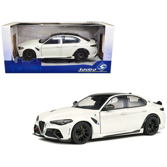 2022 Alfa Romeo Guilia GTA Blanco Trofeo White Metallic with Carbon Top 1/18 Diecast Model Car by Solido