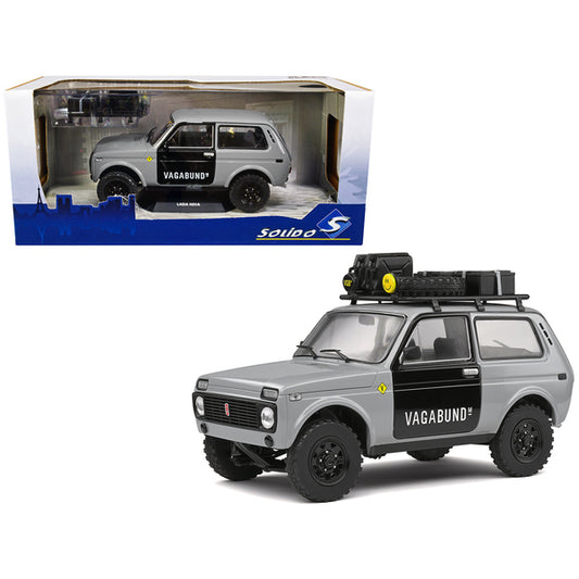 1980 Lada Niva Gray with Black Doors "Vagabund M" with Roof Rack and Accessories 1/18 Diecast Model Car by Solido